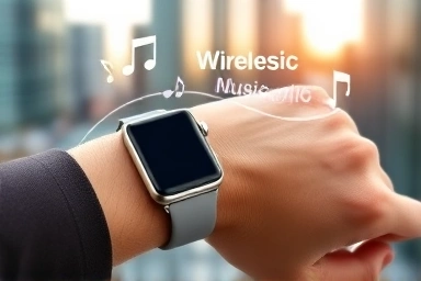 Smartwatch streaming music wirelessly, symbolizing freedom