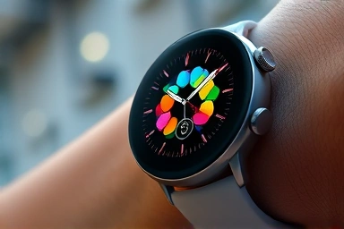 Modern smartwatch face with vibrant, customizable digital design.