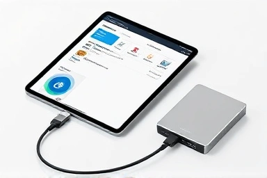 iPad connected to external hard drive for expanded storage
