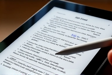 iPad screen with handwritten PDF notes and stylus