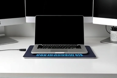 Laptop on cooling pad with cool air flow