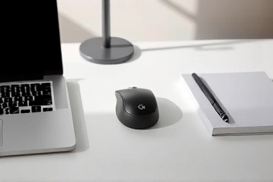 Logitech MX Anywhere 3S mouse on a modern desk, symbolizing productivity.