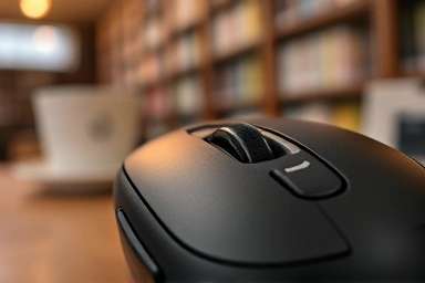 Close-up of Logitech MX Anywhere 3S silent click buttons and scroll wheel.