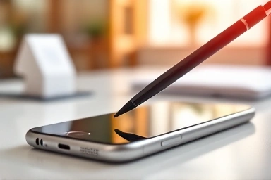 Modern smartphone and stylus, symbolizing connectivity and creativity.