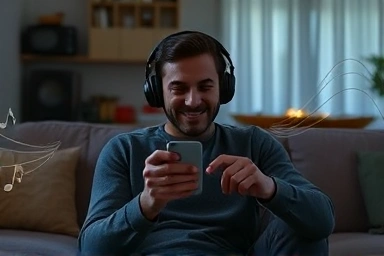 Person enjoying personalized music with headphones
