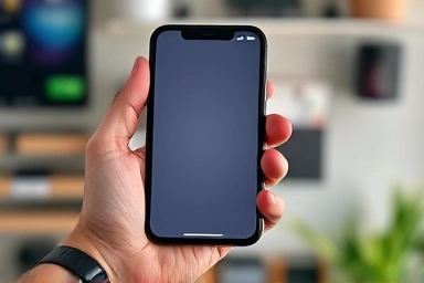 Hand holding used iPhone 15 Pro with battery health concern.