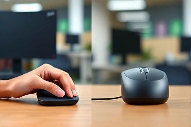 Standard vs. vertical mouse hand posture comparison.