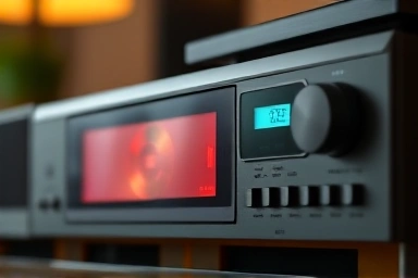 Close-up of a stylish vintage CD player as a decorative interior object.
