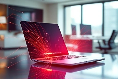 Futuristic laptop with advanced Wi-Fi 7 connectivity.