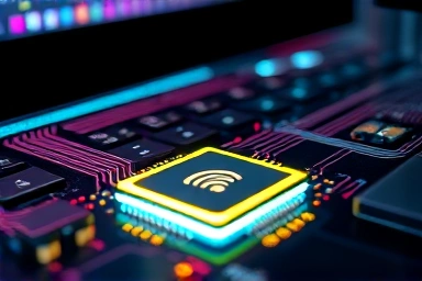 Internal components of a Wi-Fi 7 laptop showing speed.