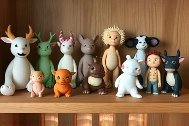 Collection of diverse, finished air-clay characters.