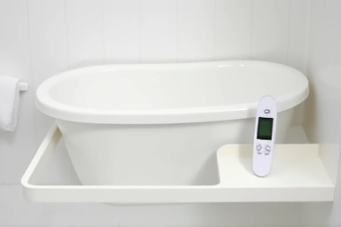 Modern baby bathtub thermometer and folded tub storage