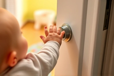 Baby hand safe with door cushion, childproofing a door.