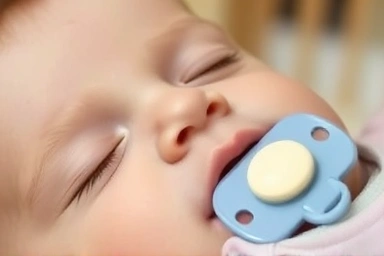 Peaceful sleeping baby, natural pacifier transition