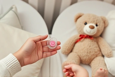 Parent letting go of pacifier, child finding new comfort