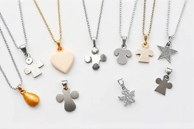 Variety of child-safe necklace pendants, materials shown