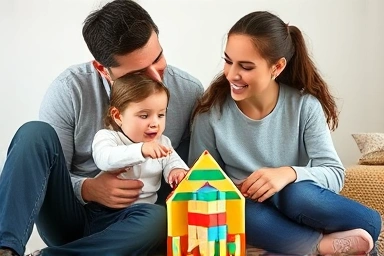Parent and child bond over Froebel block activities.