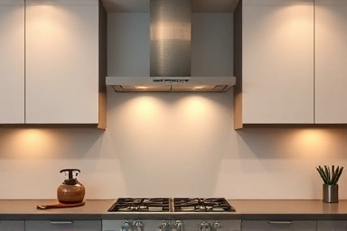 Modern kitchen with integrated automatic fire suppression system