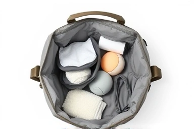 Organized interior of a lightweight diaper bag with multiple compartments.