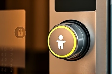 Activated child lock on microwave control panel for safety.