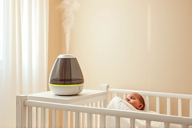 Safe newborn humidifier in a peaceful nursery room.