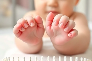 Baby's healthy, trimmed fingernails with gentle light.