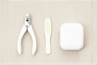 Safe baby nail care tools: clippers, file, and case.