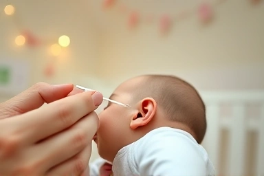 Gentle newborn ear cleaning with safe cotton swab