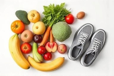Symbolic image of healthy pregnancy diet and exercise.