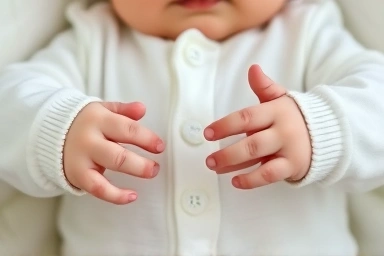 Baby's arms moving freely in a comfortable sleep suit.