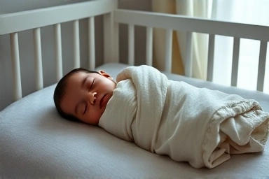Baby sleeping peacefully in a swaddle
