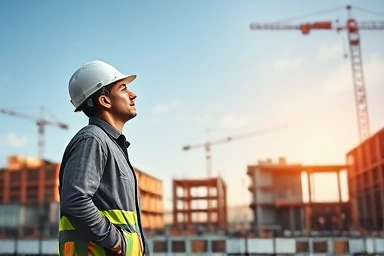 Architect overlooking a construction site, symbolizing career prospects.