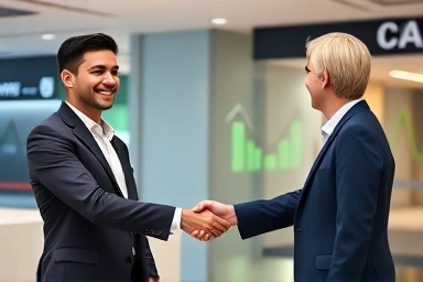 Banker and client shaking hands, financial growth