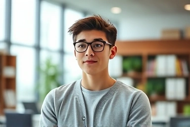 Young adult confidently speaking English with AI tutor support