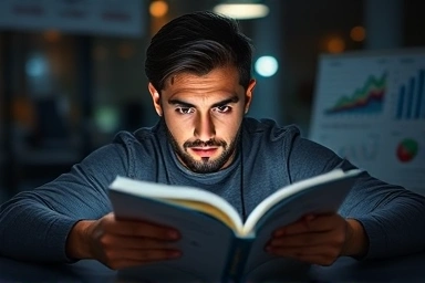 Dedicated individual studying for CFA certification, symbolizing perseverance.