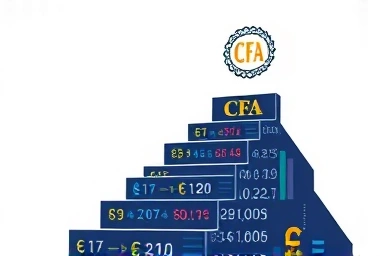 Ascending steps of financial data leading to CFA emblem, symbolizing career progression.
