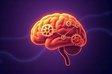 Symbolic representation of a brain with gears and circuits, representing learning and problem-solving.