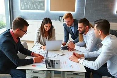 Financial professionals collaborating on strategy and decision-making.