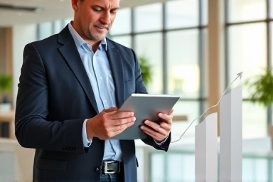 Financial professional reviewing reports, career growth.