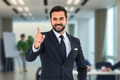 Financial professional achieving success with upward trend graph.