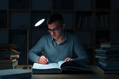 Student focused on studying complex electromagnetic diagrams late at night.