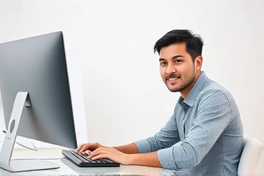 Professional using accounting software for exam success.
