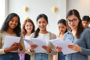 Students confidently taking FCE B2 English exam