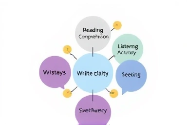 Abstract symbols of FCE B2 English language skills