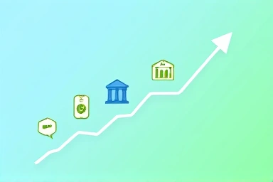 Infographic showing career growth in finance, with icons.