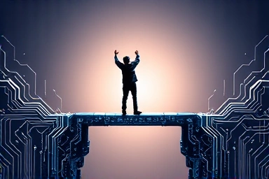 Metaphorical bridge of circuits leading to professional achievement