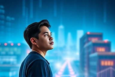 Cybersecurity professional looking towards a bright digital future.