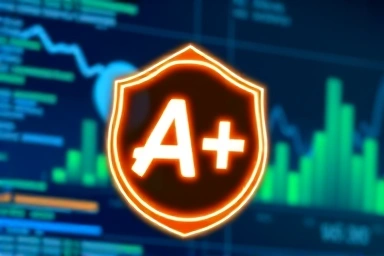 Symbolic A+ emblem on digital interface, representing ITQ A grade success.