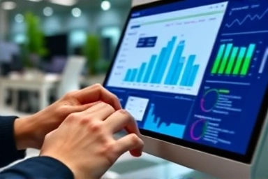 Hands using accounting software for job training.