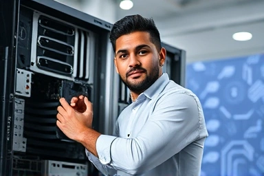 IT professional building a computer, symbolizing career success